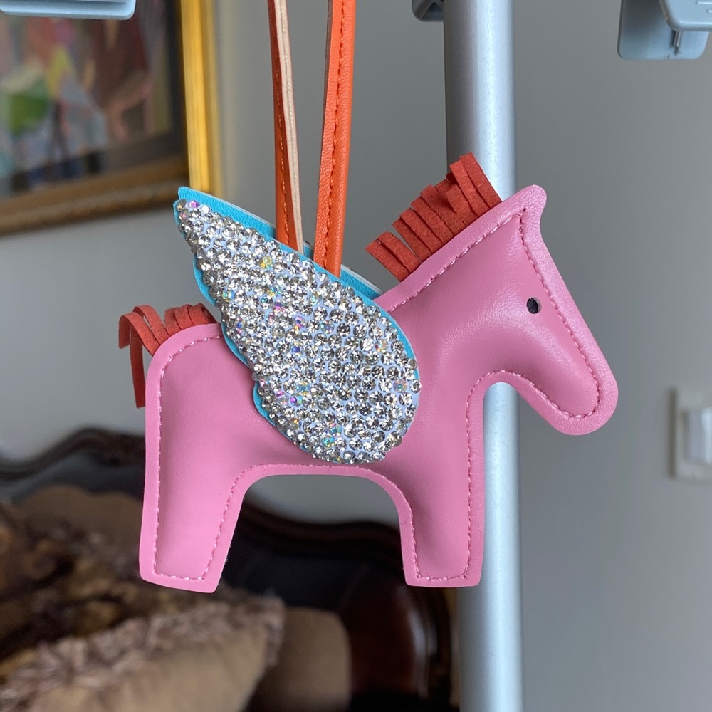 Pink Pony Bag Charm with silver stones